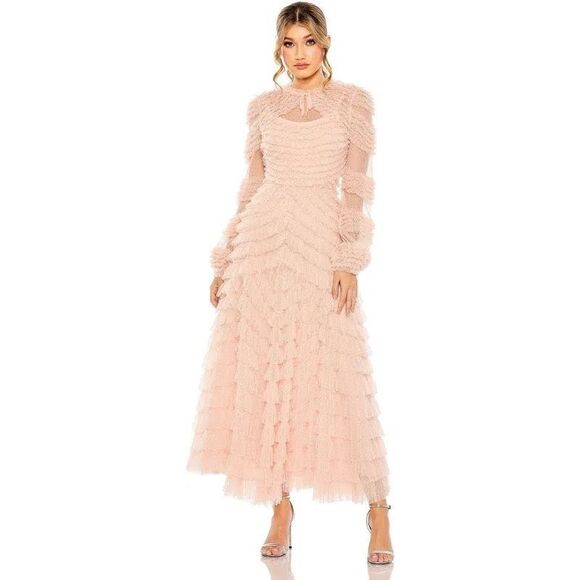 Mac Duggal Dresses & Skirts - Mac Duggal Blush Pink Tiered Ruffle Tulle Midi Dress NWT